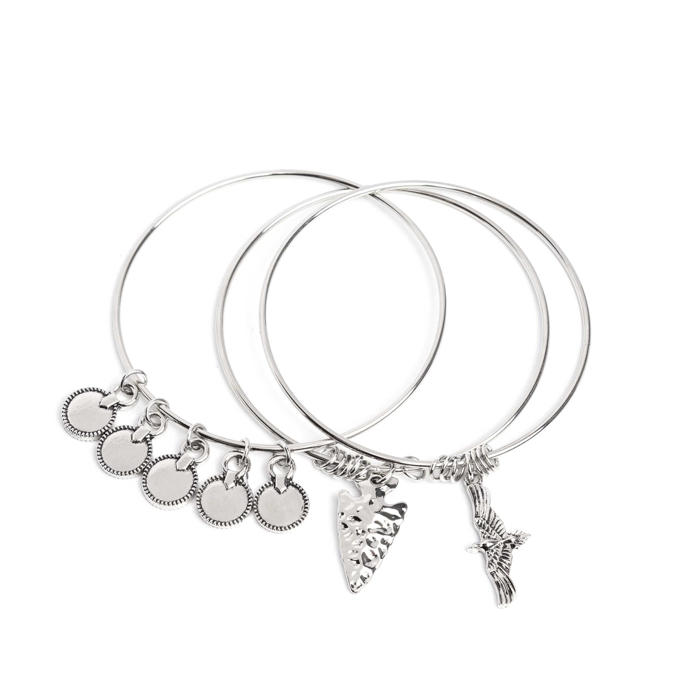 Silver Charm Bangle Set Chief of Confidence Silver Bracelet Charmed Fashion